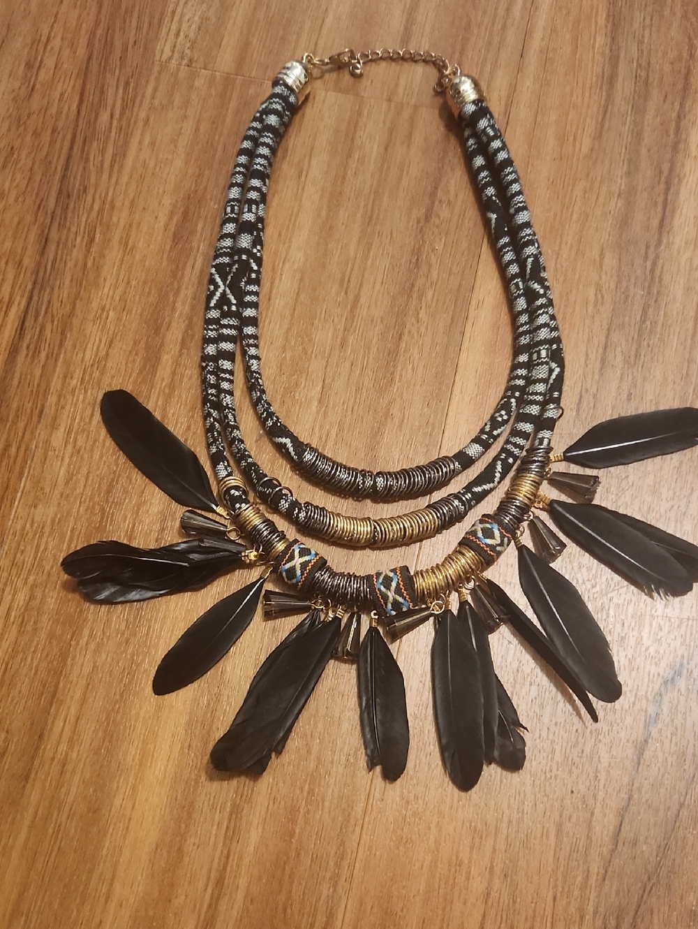 Chunky Feather Statement Choker Necklace with Gold Accents